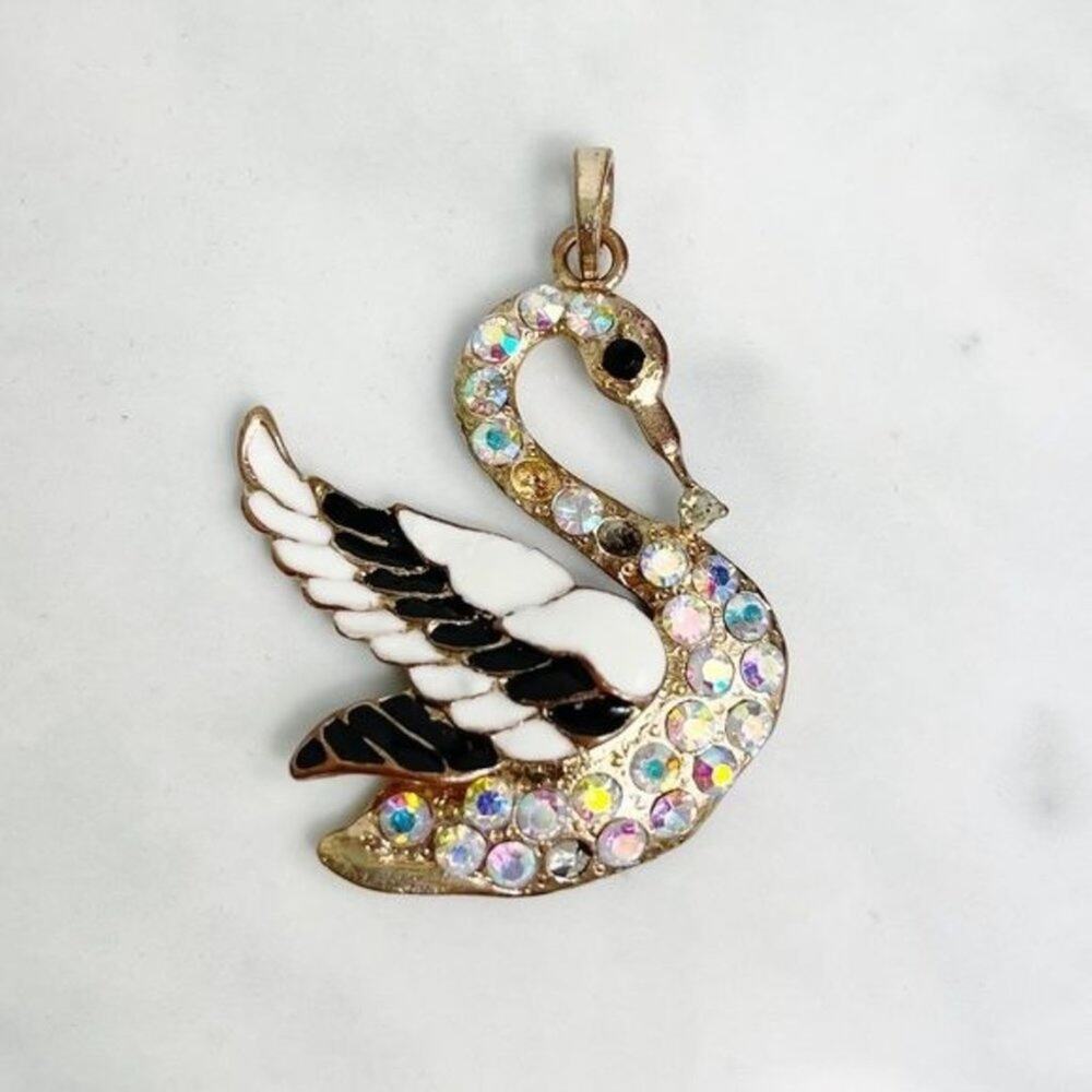 VINTAGE Crystal and Gold Swan Pendant